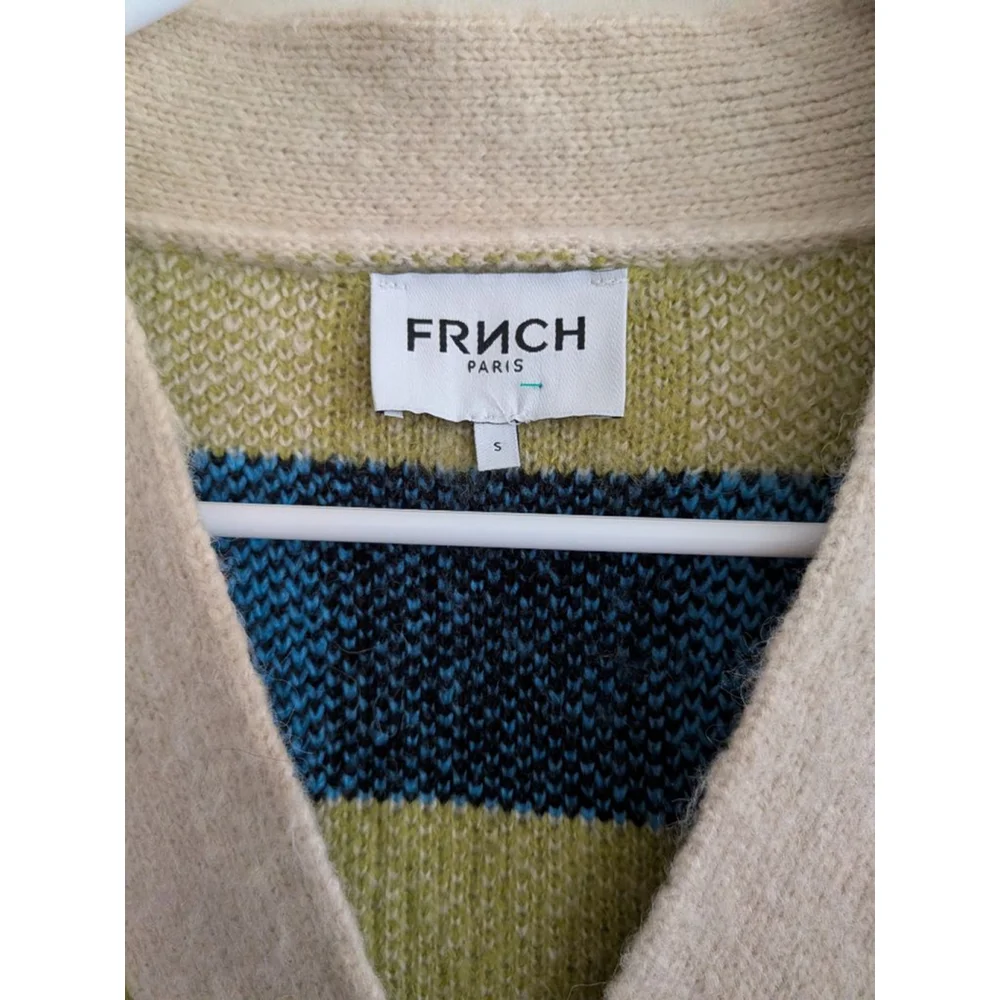 Women's FRNCH S Beige Blue Plaid Cardigan, Size S - Picture 5 of 7